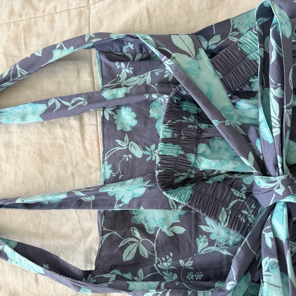 Women’s Floral A-Line Dress in Teal and Dark Gray - Picture 7 of 7